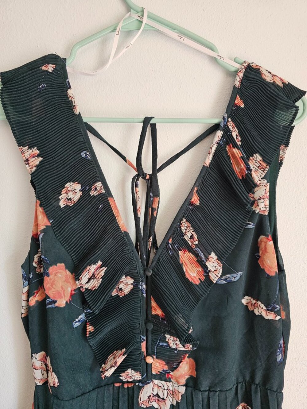 Lulus Loved By You Dark Green Floral Print Pleated Chiffon Maxi Dress - Size L - Picture 2 of 8